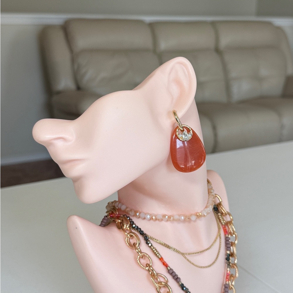 Gold-Tone Carnelian Teardrop Drop Earrings